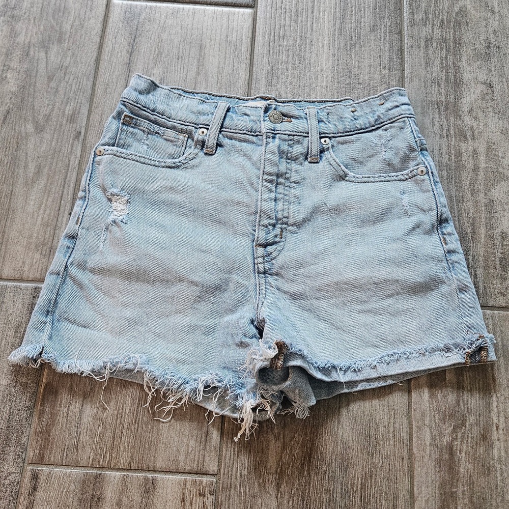 Madewell High Rise Denim Shorts Size 25 Light Wash Distressed Raw Hem Cutoff